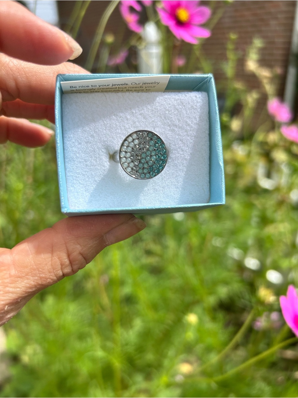 Touchstone Crystal Wave ring Sterling Silver Blue Crystal Disc